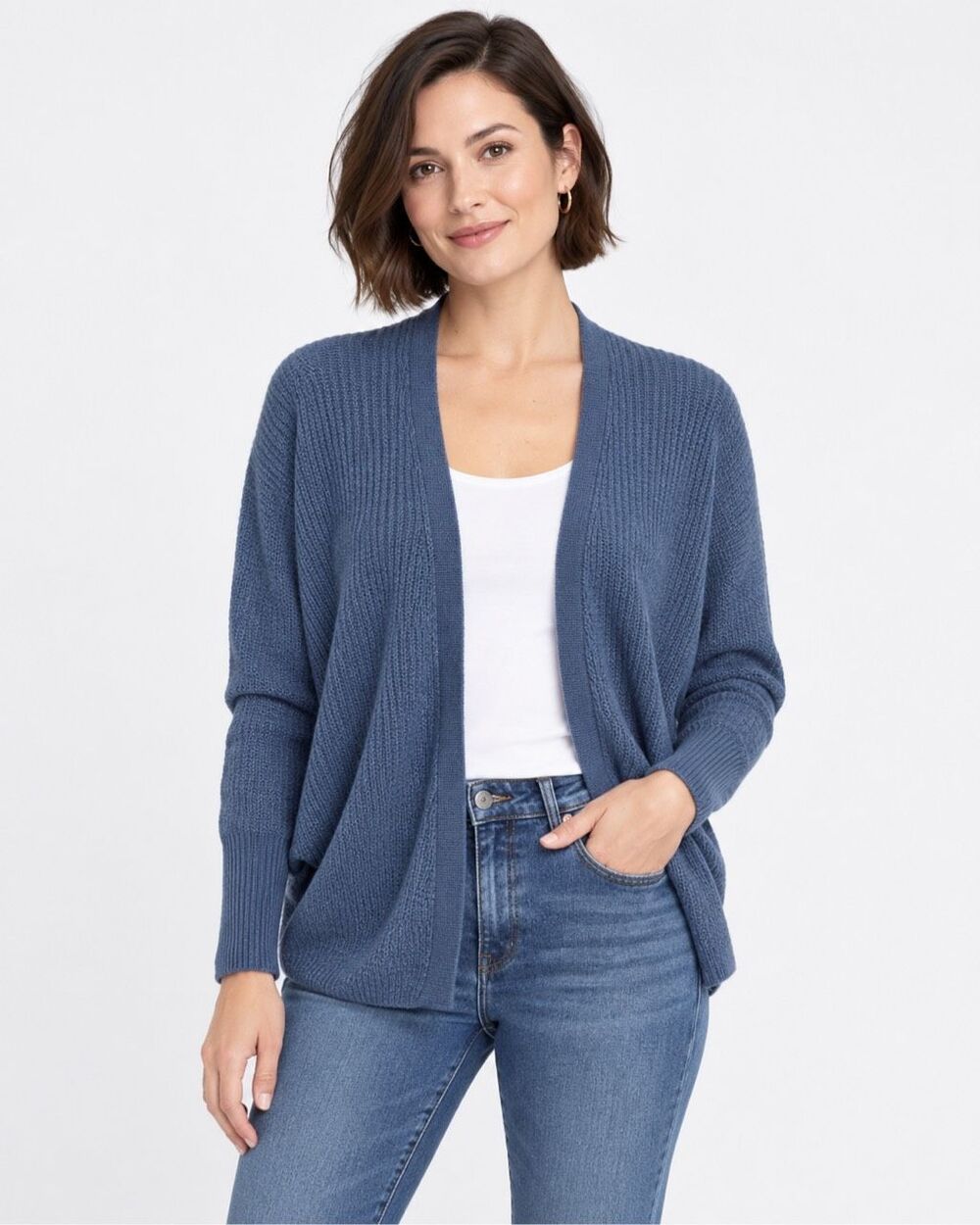 Autumn Cashmere 100% Cashmere Open Front Cardigan Dusty Blue Size S